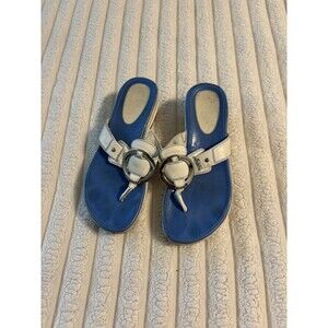 Cole Haan With Air Tatum White/Blue Thong Wedge Sandals Womens 5B Y2K